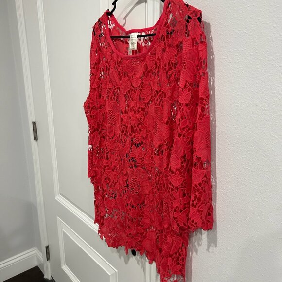 Forgotten Grace Floral Lace Scalloped Hemline 3/4 Sleeve Top Size XL Elegant - Picture 3 of 8